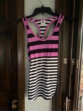 PINK Victoria's Secret Pink, Black & White Striped Racerback Tank